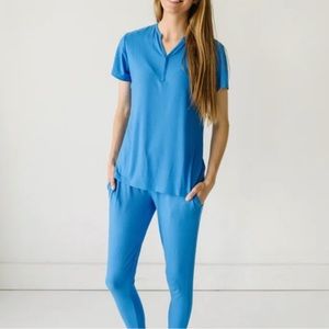 Little Sleepies Cobalt Ribbed Short Sleeve Bamboo Viscose Pajama Top